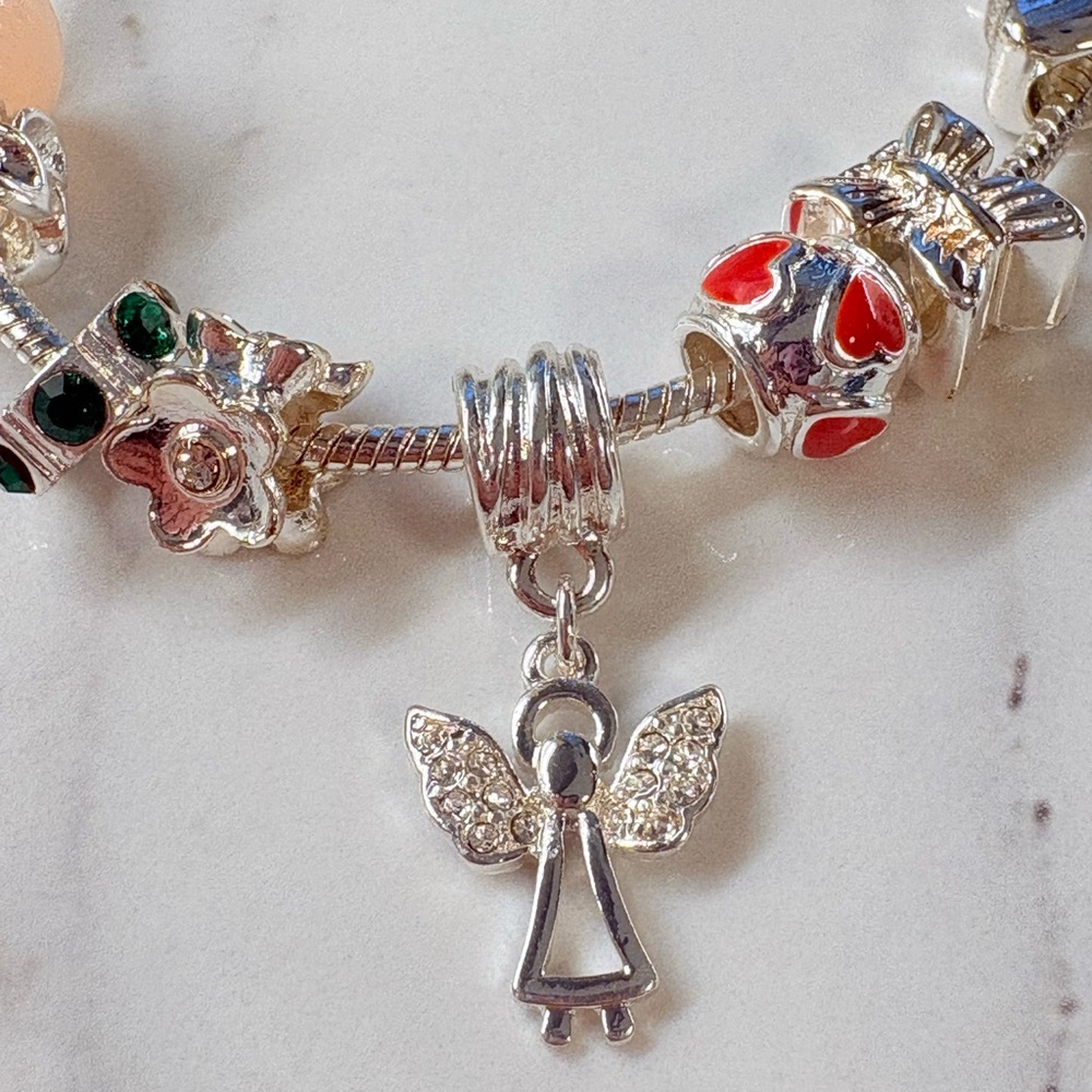 2016 Avon 13pc Charm Bracelet Set | Angel Heart Star Silver Snake Chain NIB